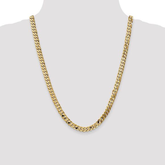 Men's 6.75mm 10k Yellow Gold Flat Beveled Curb Chain Necklace, 24 Inch - Picture 2 of 8